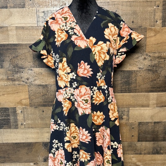 Spense Women's Navy Blue Pink Floral Dress Flowy Ruffle Size 12 AB 592 - Picture 1 of 5